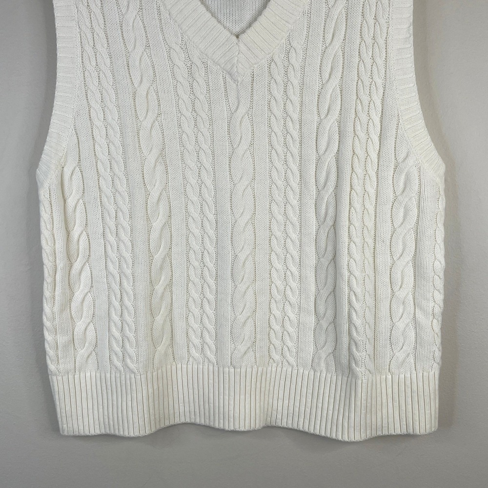 Old Navy Chunky Cable Knit Sweater Vest Women Large Varsity Preppy Layer Neutral - Picture 4 of 11